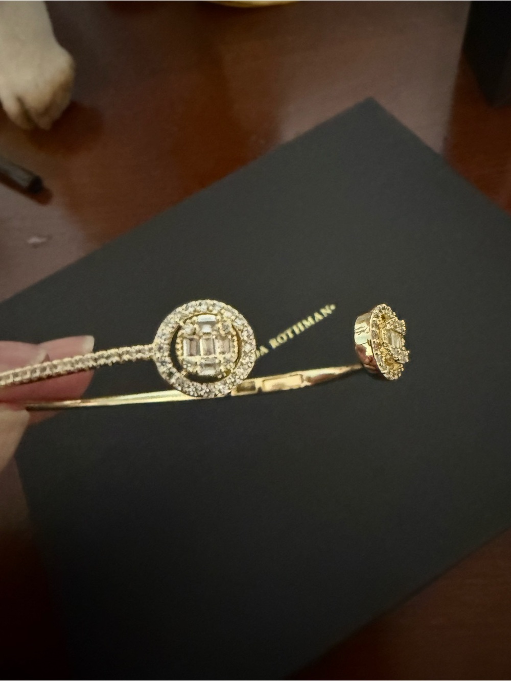 Gold Open Cuff Bracelet with Crystal Ends - Picture 3 of 4